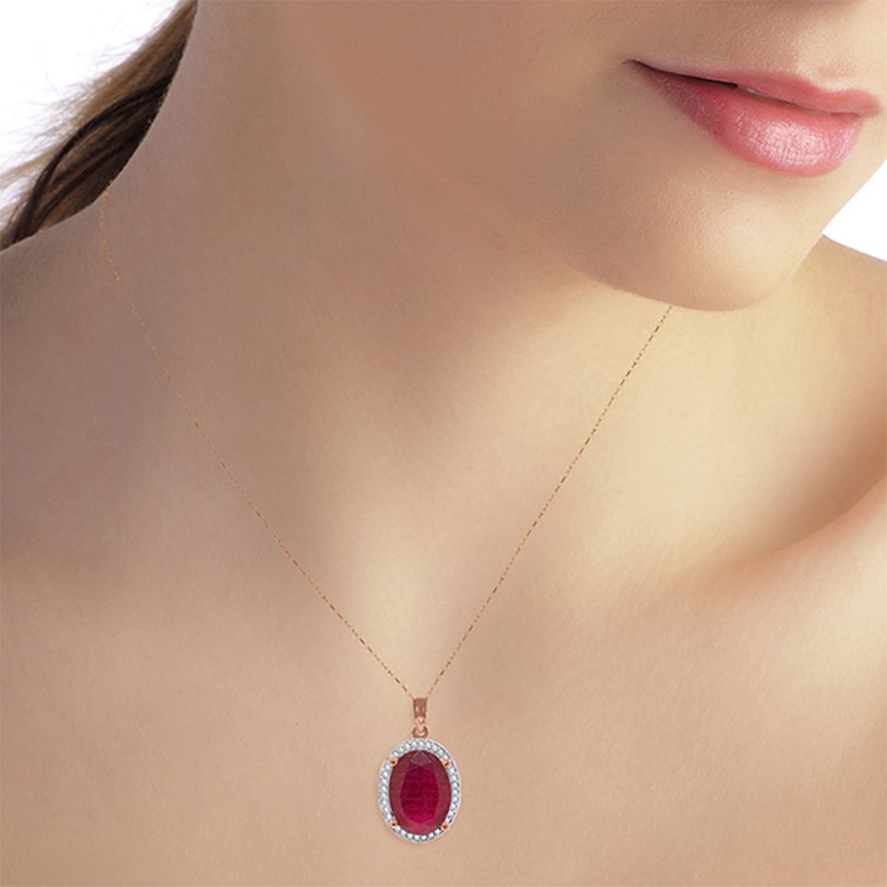 14K. SOLID GOLD NECKLACE WITH DIAMONDS & RUBY - Picture 4 of 8